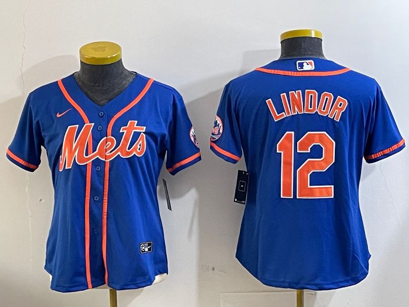 Youth New York Mets #12 Lindor Blue Game 2024 Nike MLB Jersey style 2